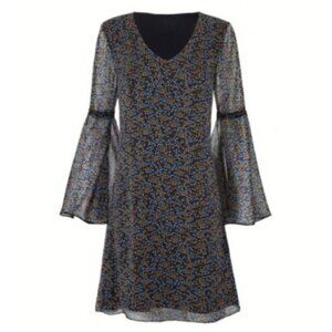 Cabi floral print sheer bell sleeve Poise Dress Whimsigoth 70s boho chic